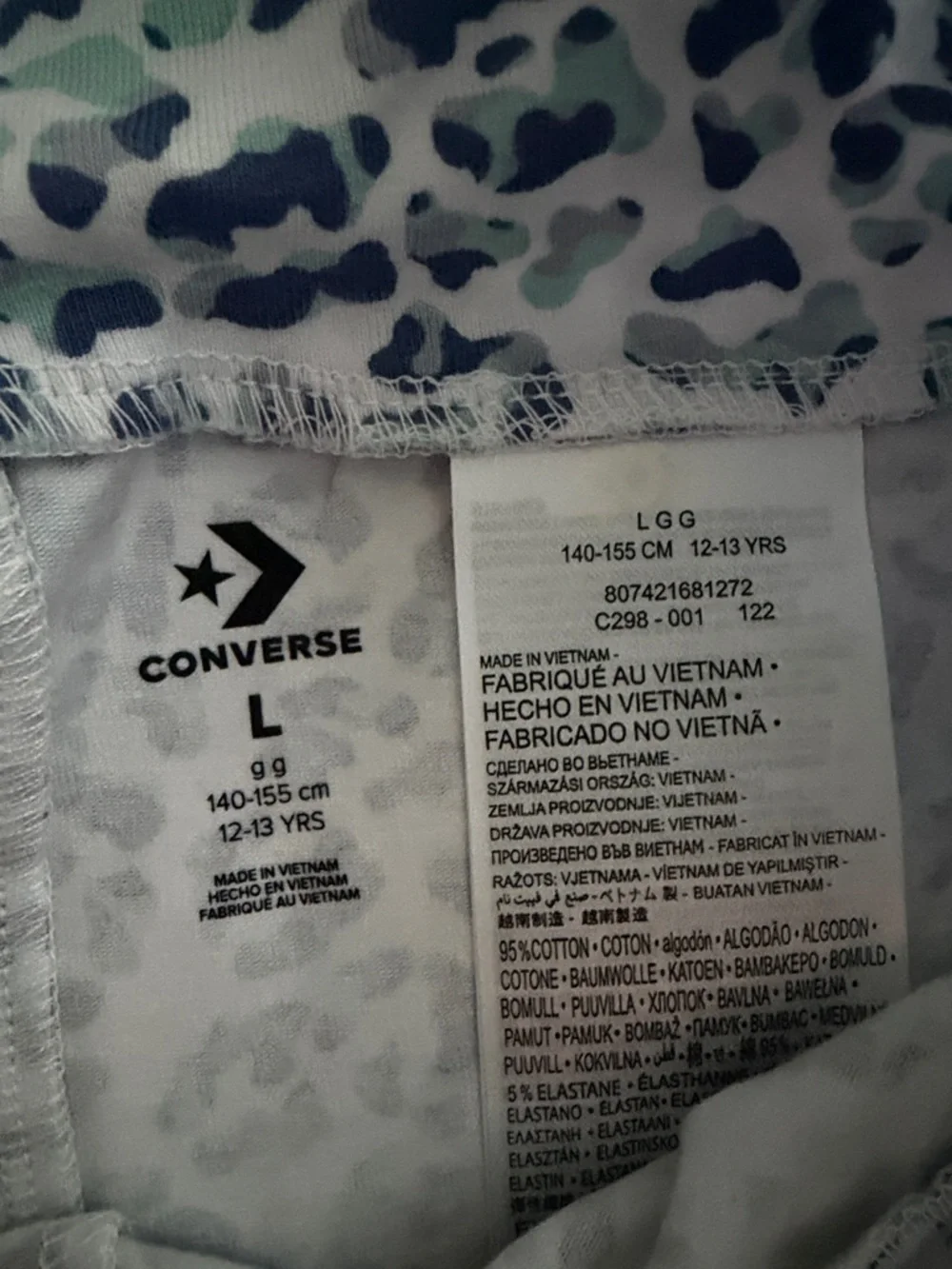 Converse Girls Long sleeve Top and Bike Shorts Set Blue Animal Print Large 12/13
